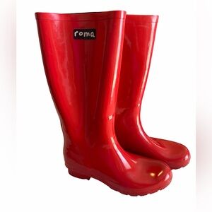Roma Shiny Red Tall Rain Boots Sz 9